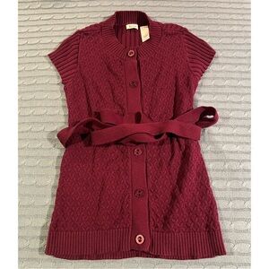 Plum Knit Cardigan with Belt- M